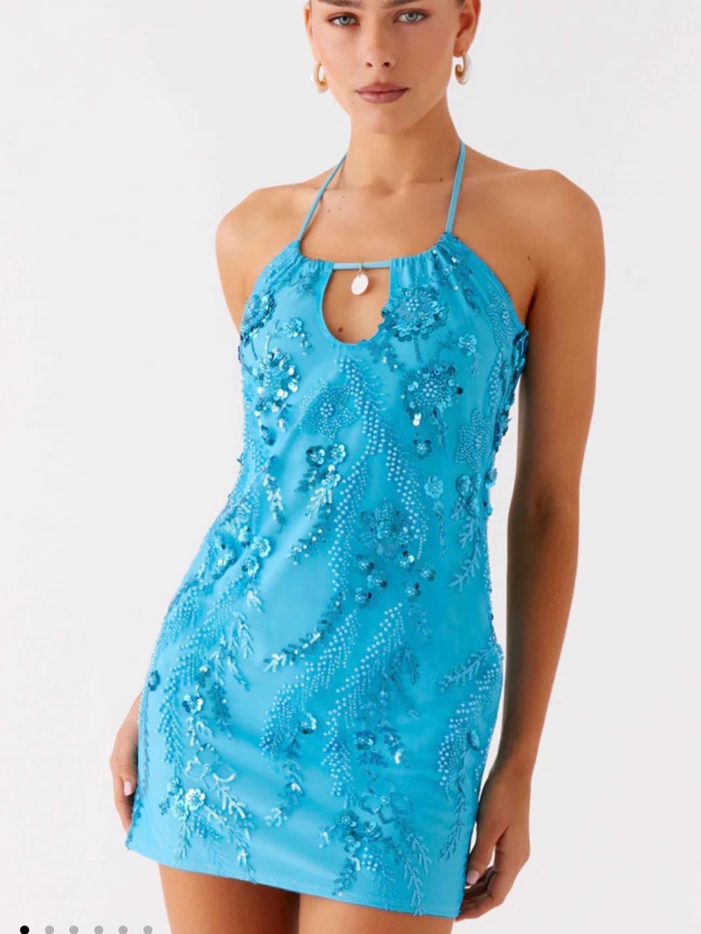 NWT ✨Y2K Turquoise Beaded Sequin Halter Mini Dress ✨